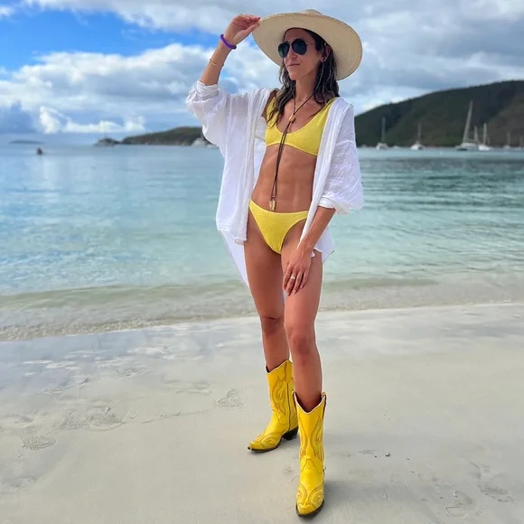 Planet Cowboy Psychedelic Yellow Western Cowboy Boots with Multicolor Stitching - Picture 3 of 11